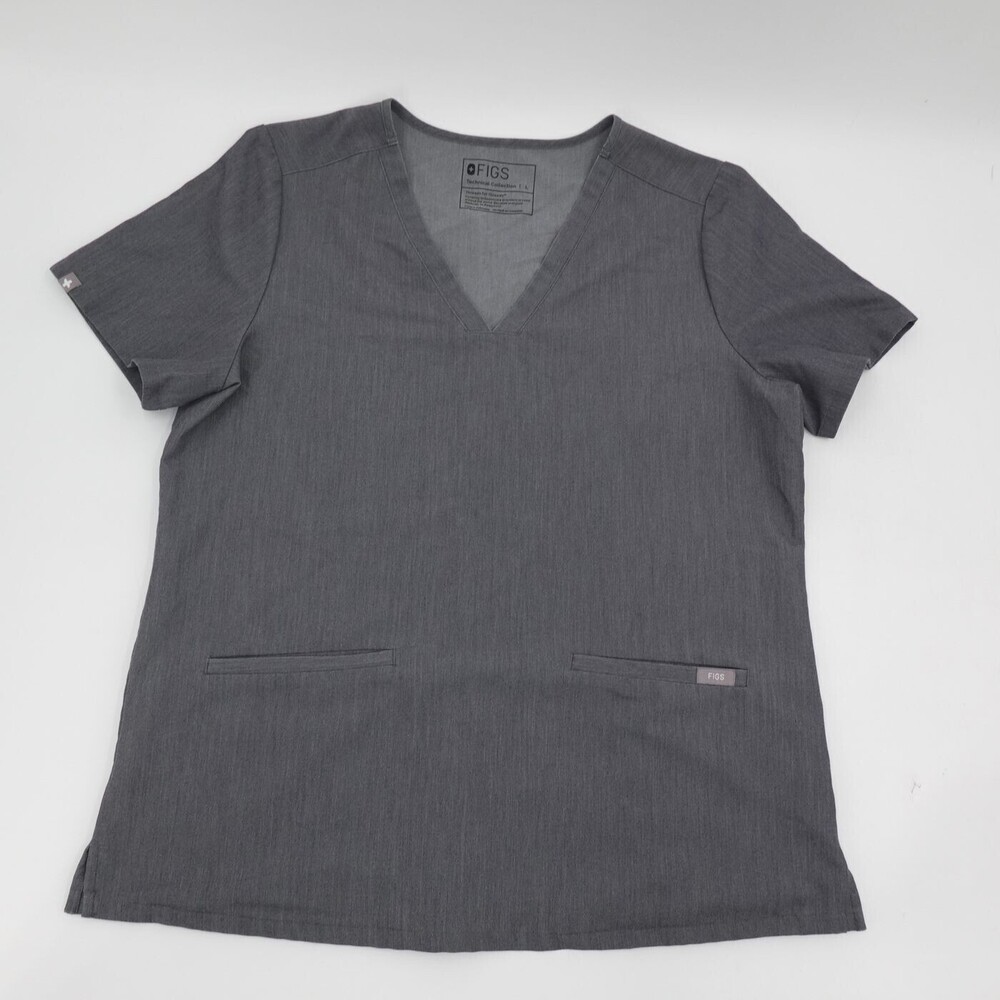 FIGS Scrub CASMA Top Womens Large Gray V-Neck Healthcare Medical Nursing Stretch